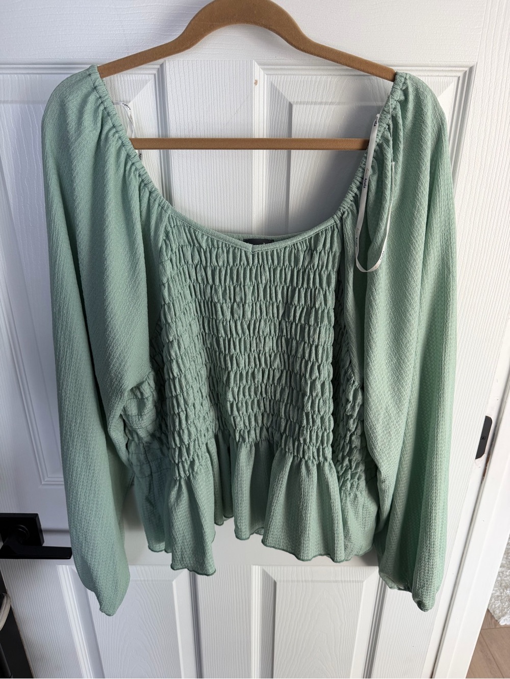 ARULA Sage Green Smocked Peasant Blouse